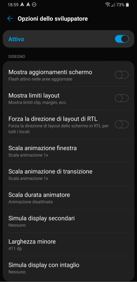 Sezione gestione animazioni su Android
