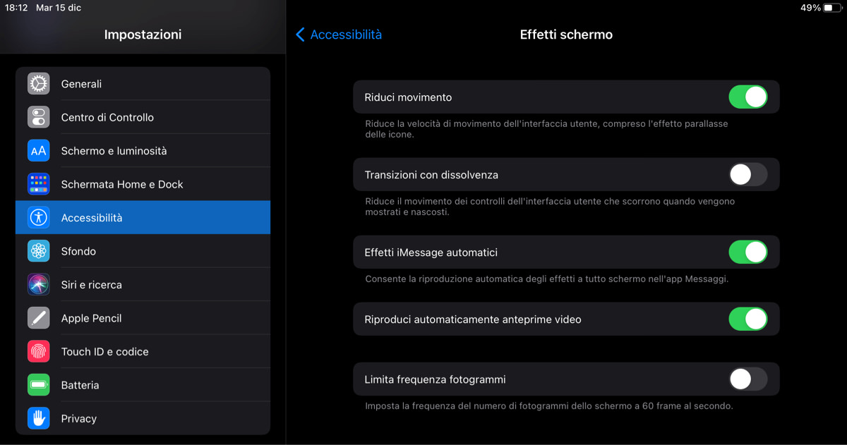 Scheda Accessibilita su iOS e iPad OS